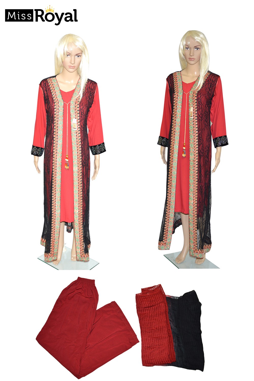Quality Dress MissRoyal Asian stitched (Red/Black) dress in 4 pieces - Size Small - 1