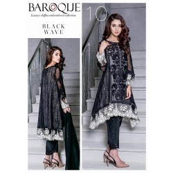 Baroque Black Wave Luxury Chiffon Winter Dress - 10