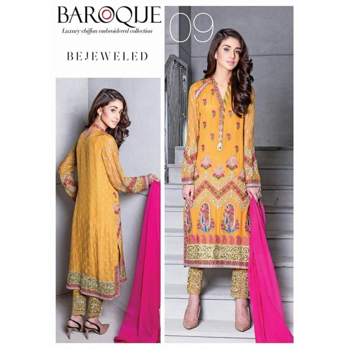 Baroque Bejeweled Luxury Chiffon Winter Dress 09