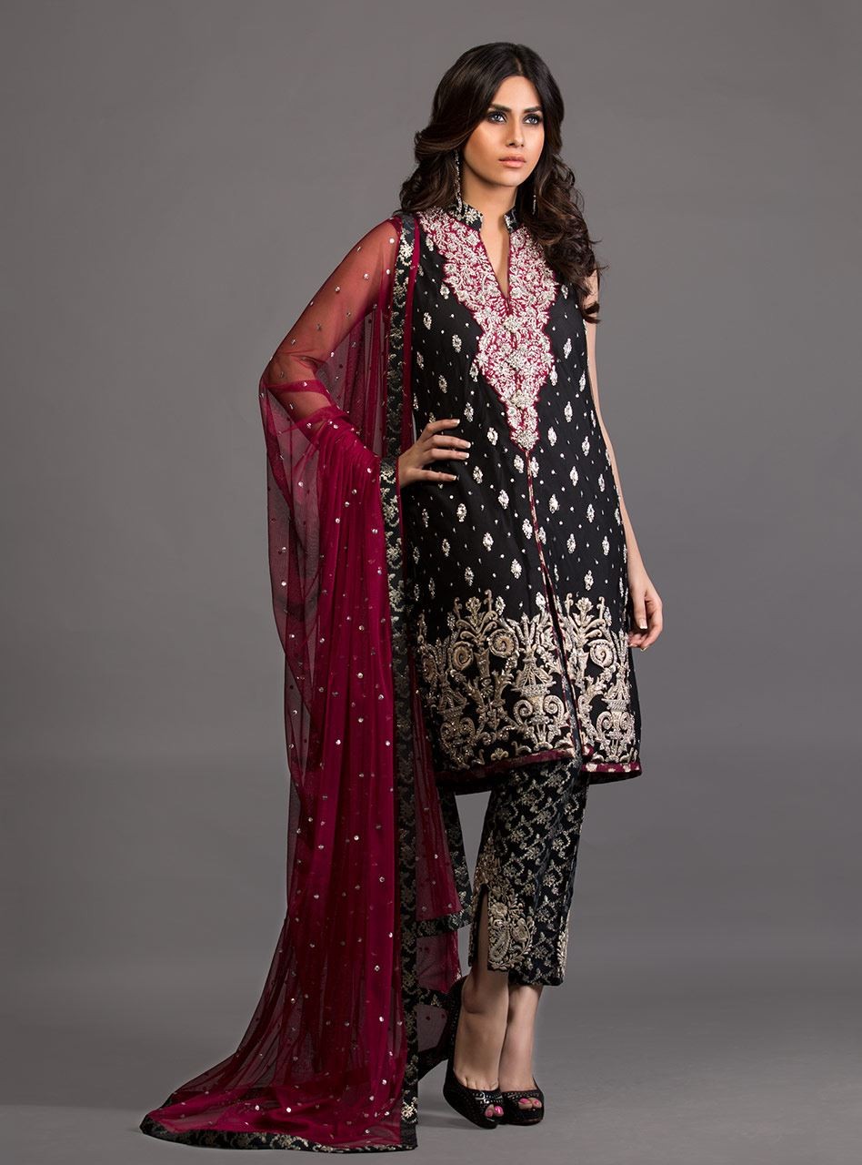 Zainab Chottani - Black and burgundy intricately embellished outfit - 120399 - 1