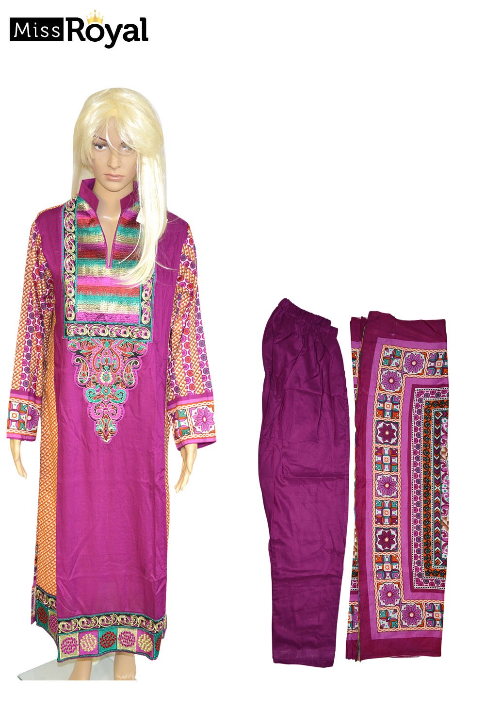 Quality Dress MissRoyal Asian stitched (Purple, Brown) dress in 3 pieces - Size Medium - 1