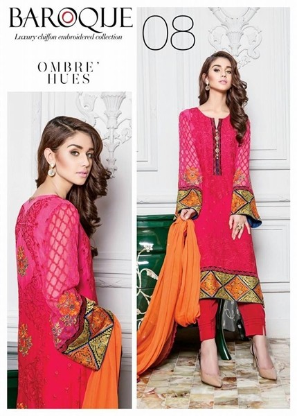 Baroque Ombre Hues Chiffon Winter Dress - 08