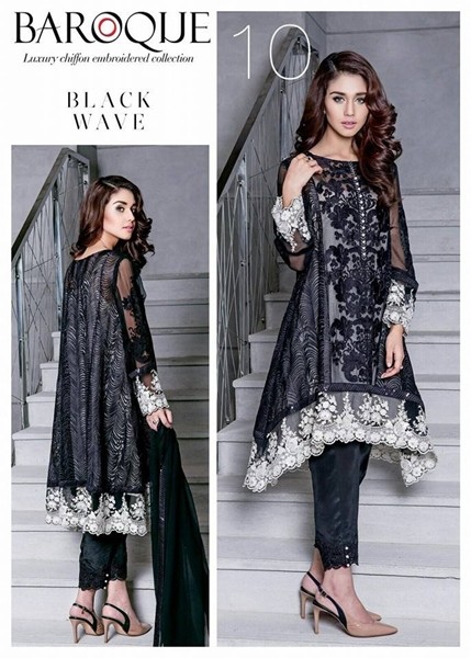 Baroque Black Wave Luxury Chiffon Winter Dress - 10