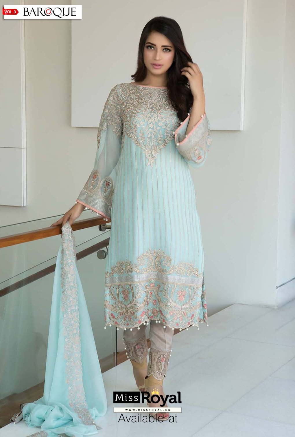 Baroque Aqua Lush Luxury Chiffon Dress vol3 - 02b