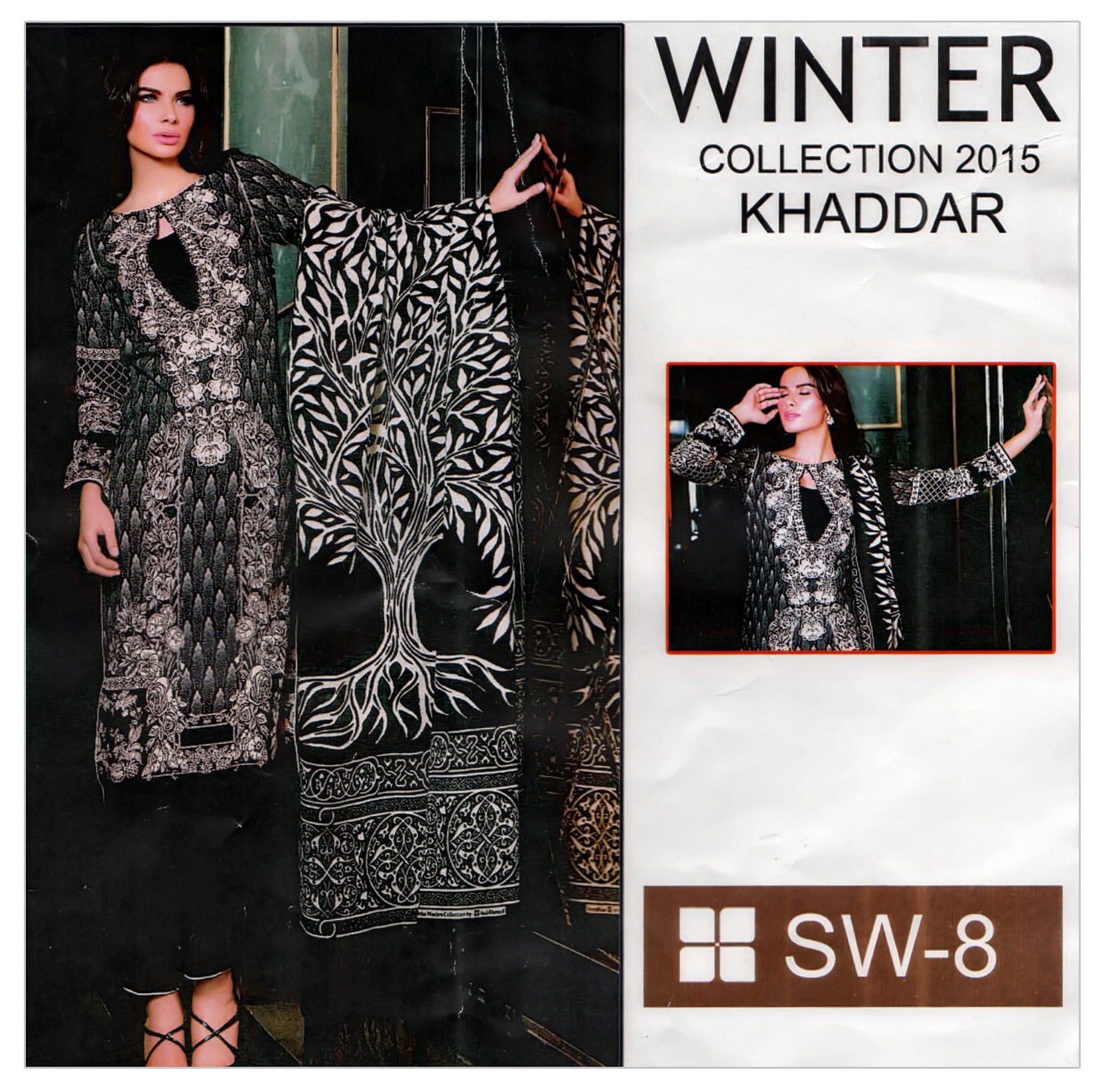 Embroidered khaddar stitched black dress in 3piece - Size L