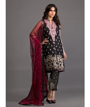 Zainab Chottani - Black and burgundy intricately embellished outfit - 120399 - 1