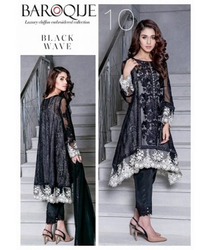 Baroque Black Wave Luxury Chiffon Winter Dress - 10
